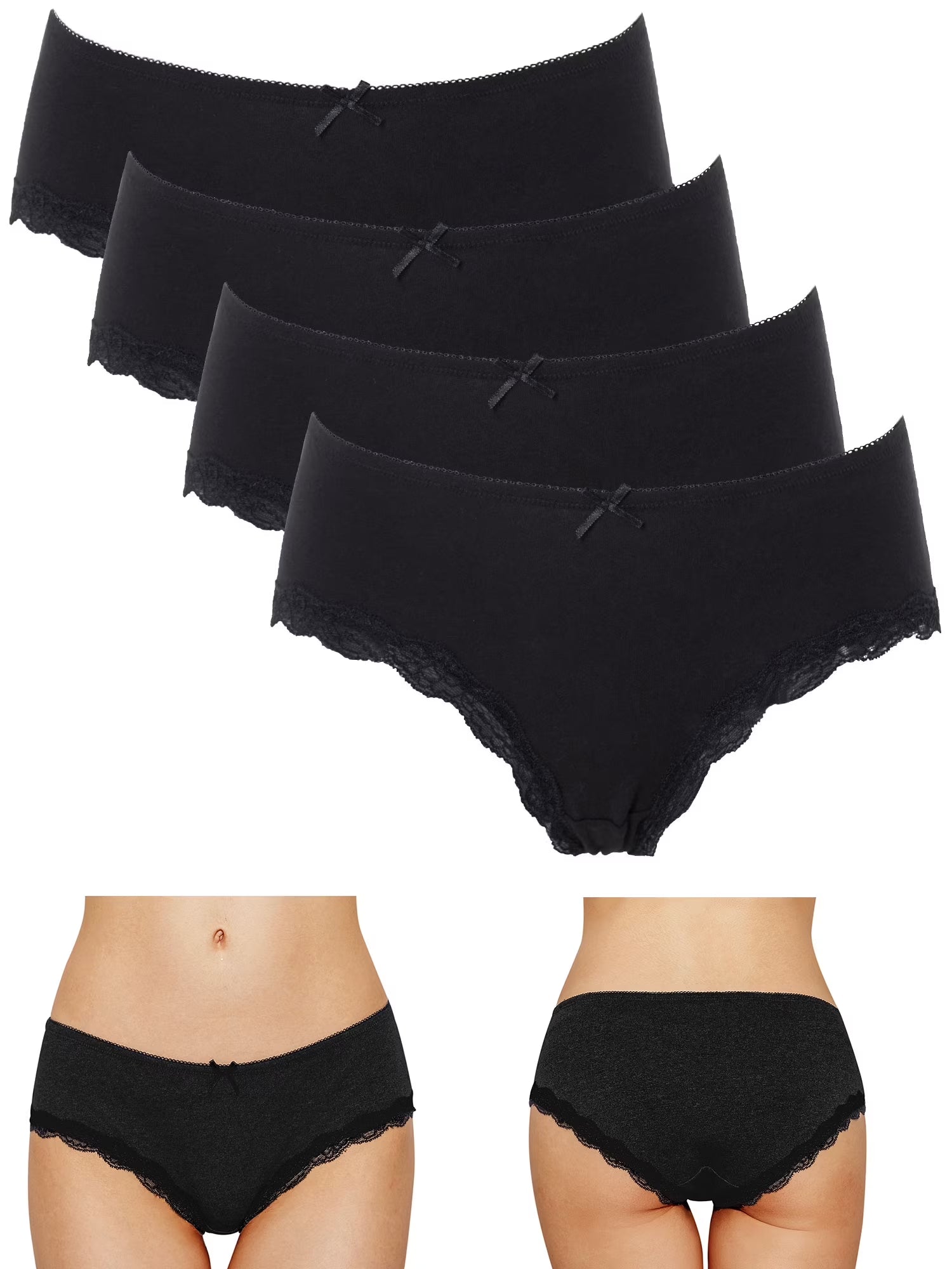 Women'S Panties Cotton Underwear Hipster Soft Stretch Mid Waist Ladies Briefs 4 Packs, Black